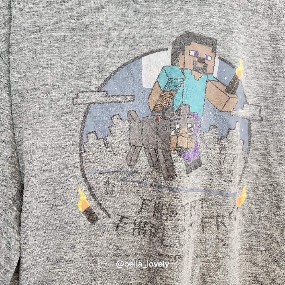 M Minrcraft Gray Long Sleeve Kids Shirt - Picture 2 of 3